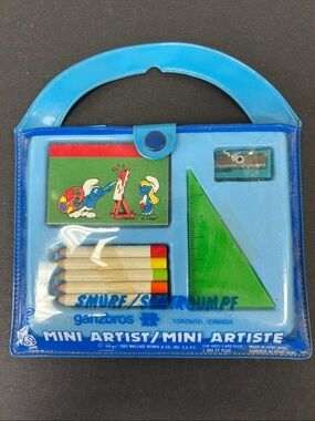 Vintage 1982 PEYO  “Smurfs Mini Artist”5 piece kit made in Hong Kong